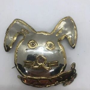 VINTAGE Mixed Metal BUNNY RABBIT Easter Brooch‎ Pendant Made in Mexico